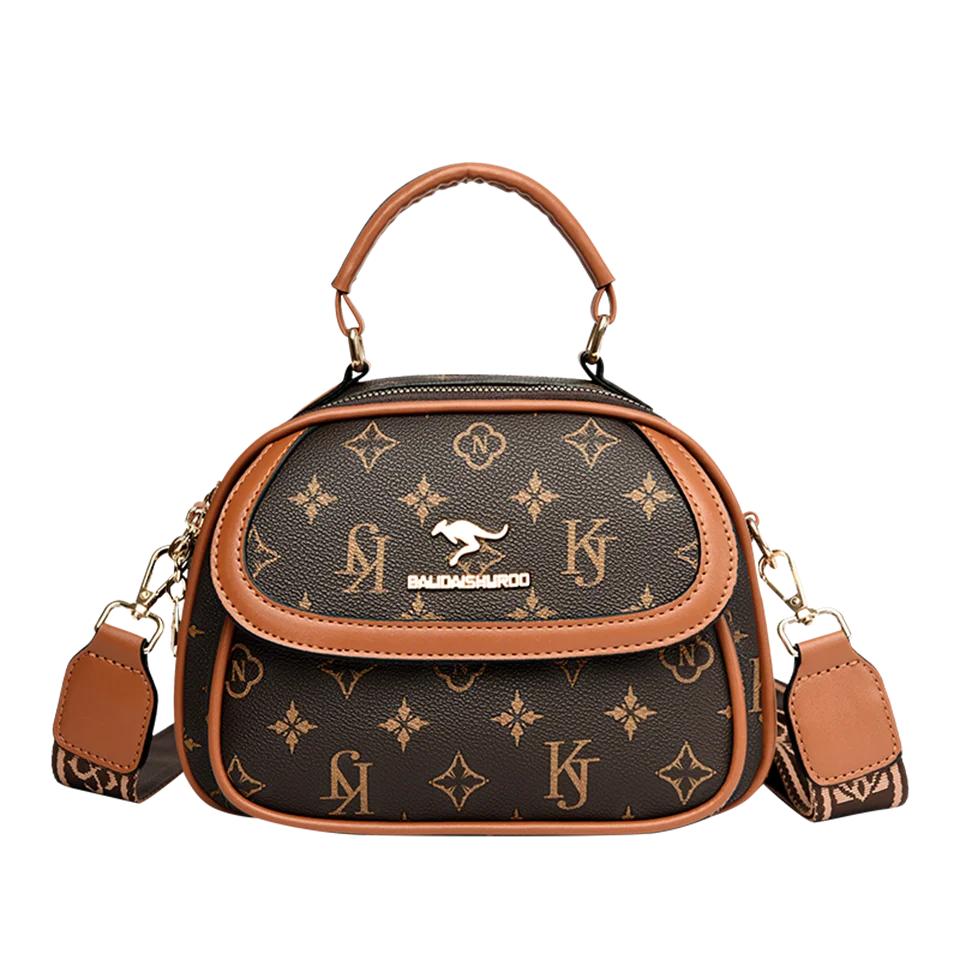 

Женская маленькая сумка-тоут через плечо с узором, два отделения, сумка-кенгуру с логотипом, коричневая и дизайнерская сумка на плечо