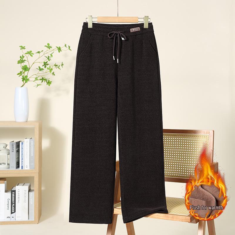 

Mom s Winter Plus Velvet Lace-up Casual Loose Straight Leg Pants for Middle-aged and Elderly Women XL [Up to 105 lbs]