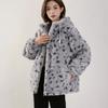 Cozy Faux Rabbit Fur Hooded Jacket Vintage Spots Fluffy Winter Coat Warm Thickened Premium Outerwear