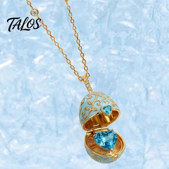 Talos Openable Egg Pendant Necklace, Cubic Zirconia Heart Retro Box Jewelry Gift for Girlfriend Wife Mom