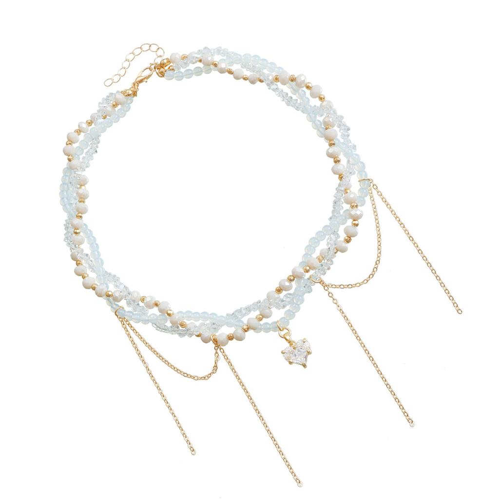 Romantic Heart and Tassel Design Layered Necklace Comfortable Wear Pendant Neckchain Neckline Jewelry for Ladies