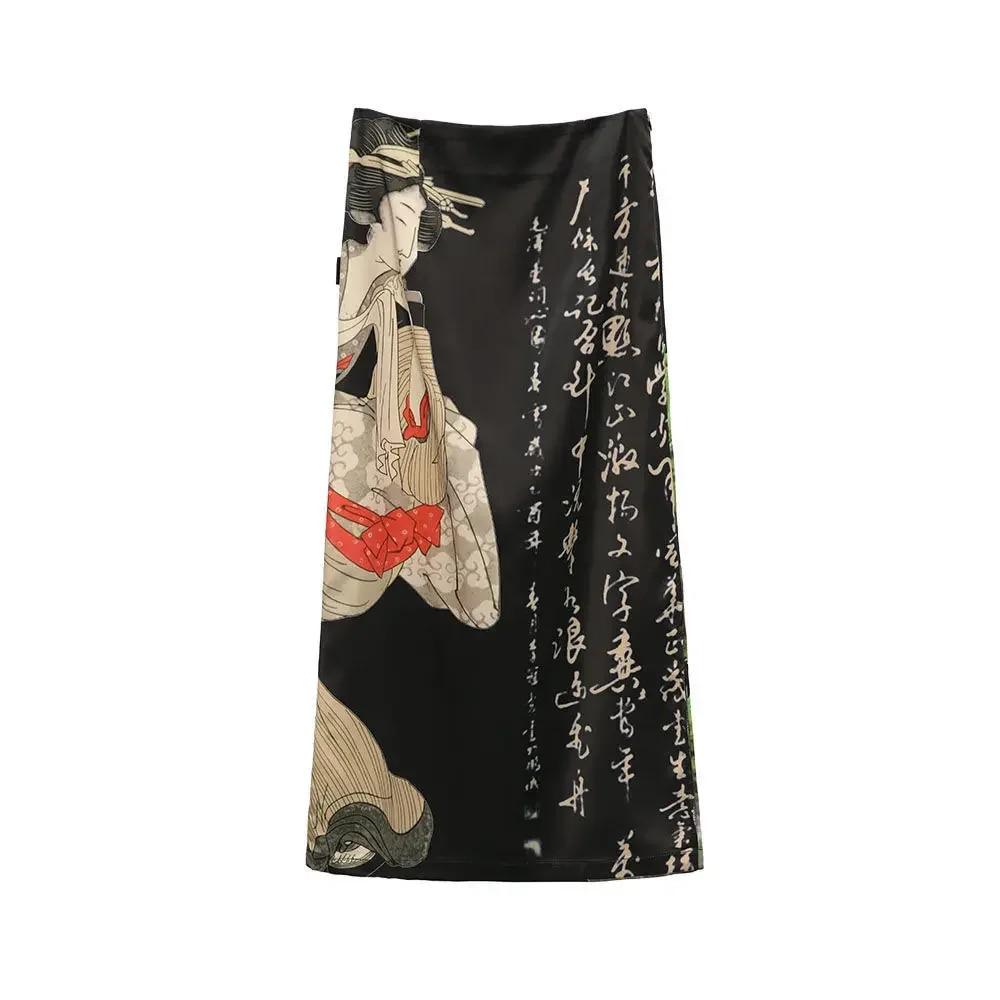 

Черные юбки с принтом тай-дай, женская длинная юбка трапециевидной формы с разрезом, японская уличная одежда Harajuku, готическая Faldas Largas Mujer 2024 Fairycore XXL чёрный