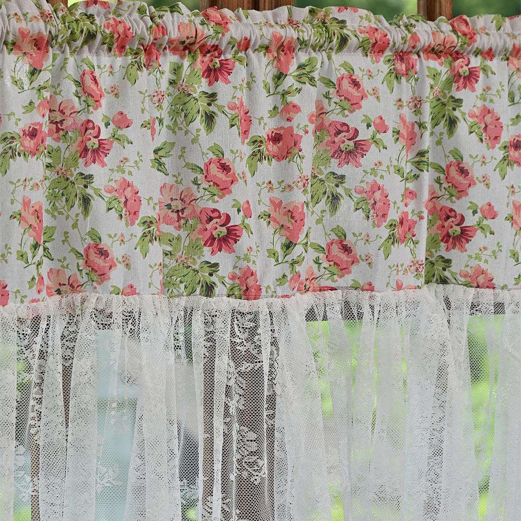 1pc Vintage floral patterns Short Curtain, Lace Splicing Window Curtains for Kitchen, Bathroom, Living Room, Bedroom, Home Decor