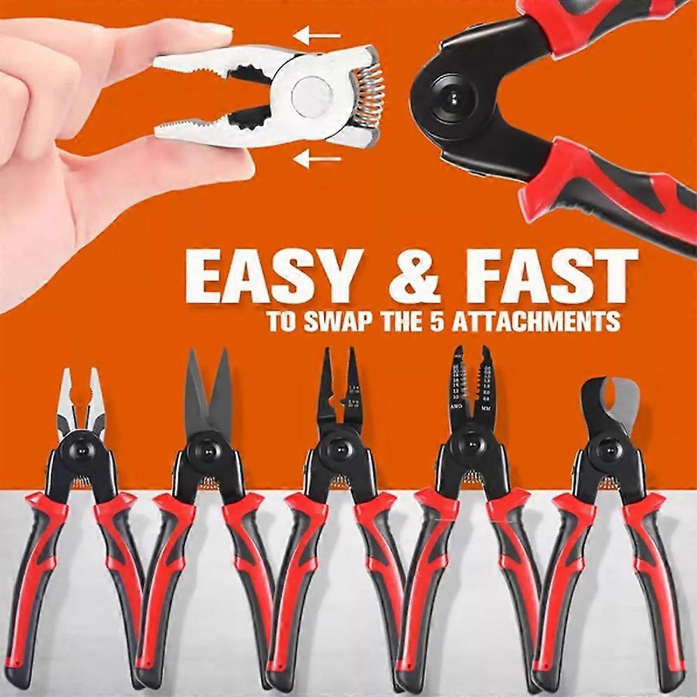Multifunctional Pliers Set 5 in 1 Combination Interchangeable Pliers Kit for Cutting Stripping Crimping Edge Cruising