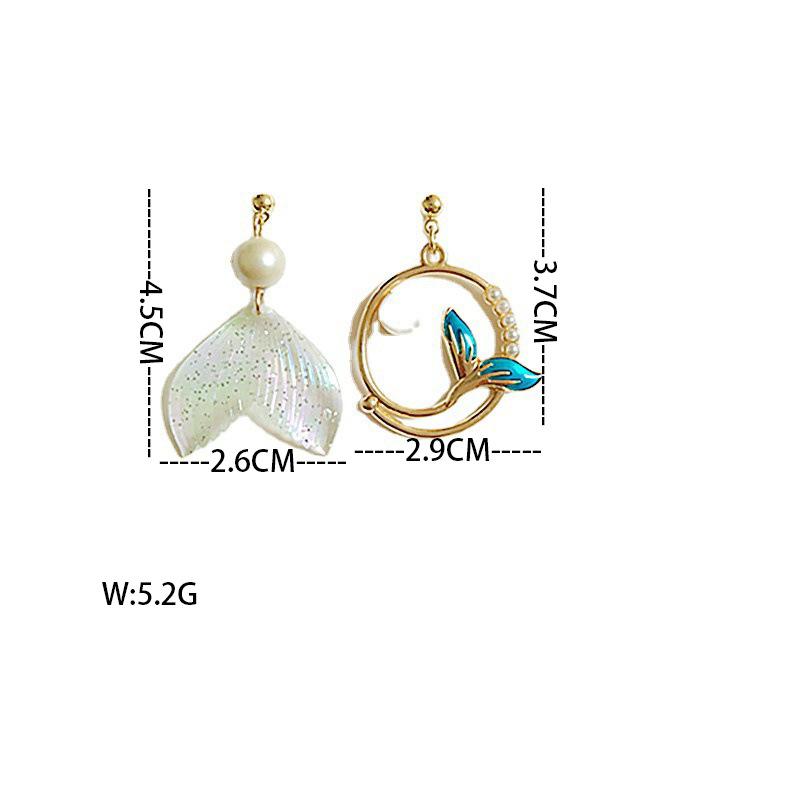 Enkle perleøredobber Delfin Hvalhale Asymmetriske øredobber Personlige havfrue stiftøredobber