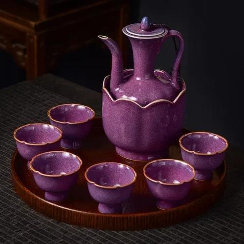 Chinese liquor glass set household spirit glass wine set ceramic jug Qingru kiln wine glass warm jug