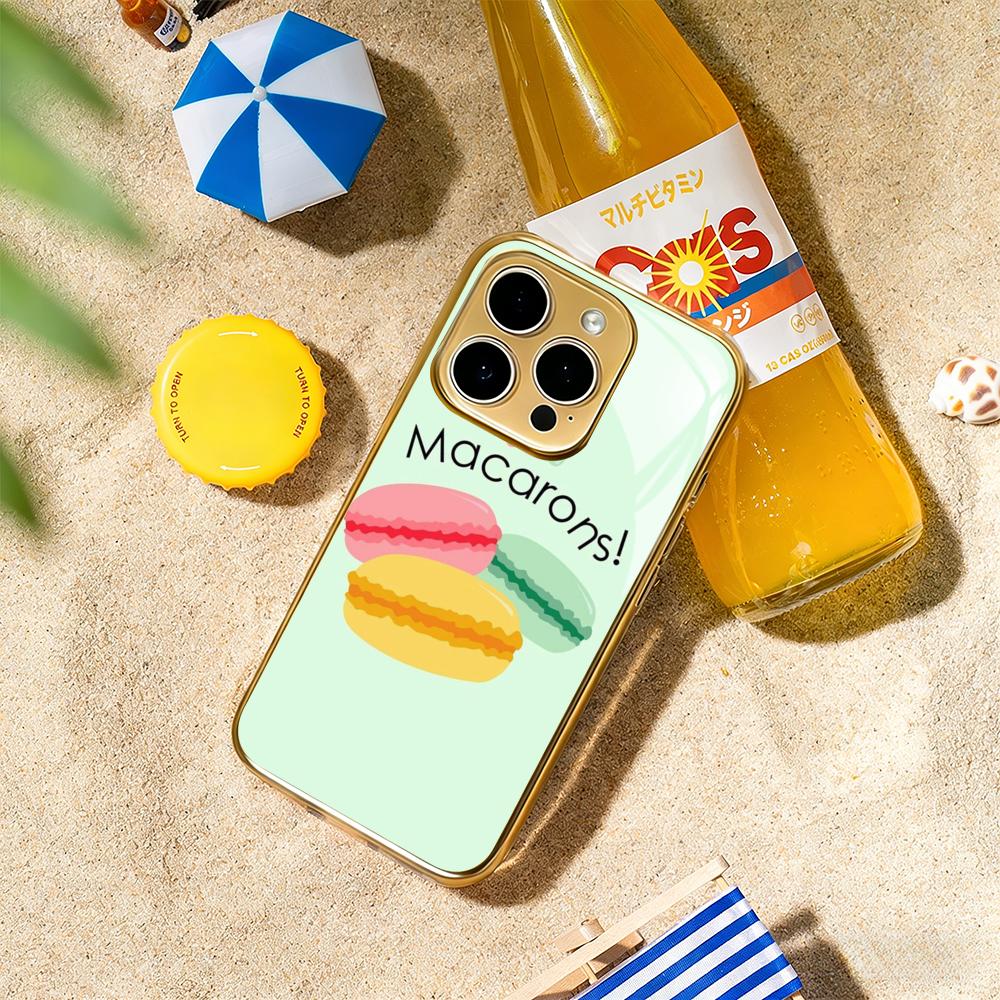

Cute Macaron cute lovely design Phone Case For iphone 17 16 15 14 13 12 11Pro Plus Max Luxury Gold-plated glass Phone Case iPhone 15 Pro