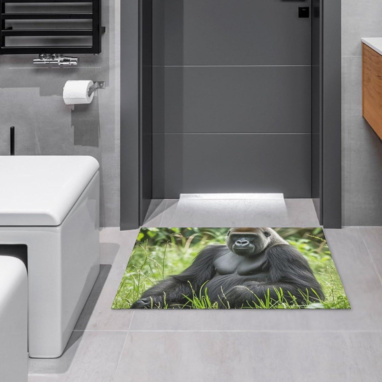 

Crystal velvet carpetGorilla in The Grass Area Rug for Living Room Non Slip Furry Carpet Indoor Machine Washable Rug Entryway 60x90cm