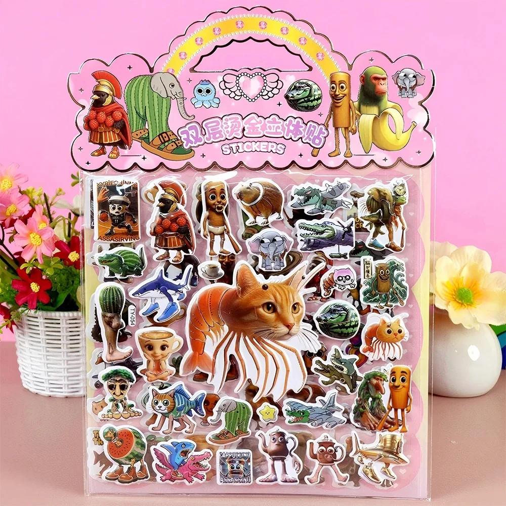 5/20PCS Tung Tung Sahur Italian Brainrot Animals Bubble Stickers DIY Notebook Phone Guitar Cartoon 3D Puffy Sticker Playthings GiftsAA