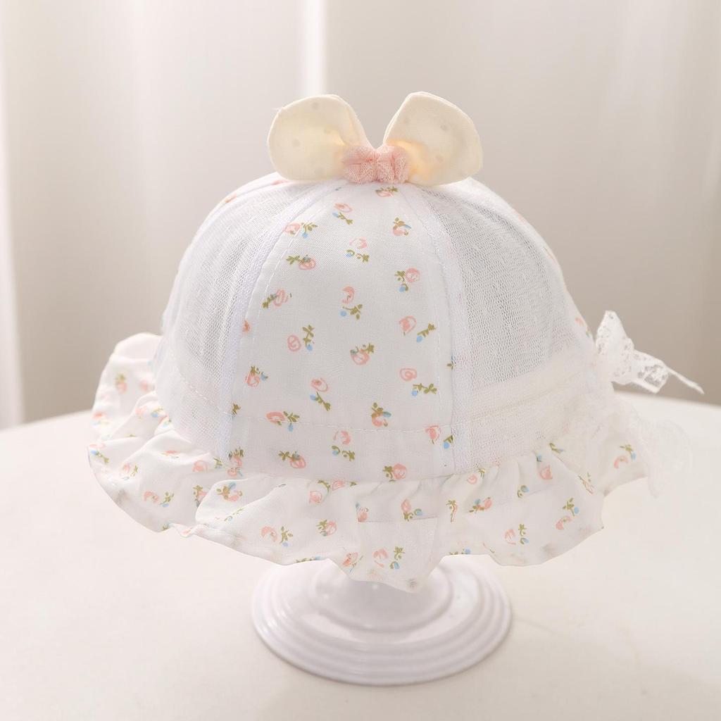 Sweet Floral Print Baby Girl Sun Hat Summer Thin Mesh Breathable Fisherman Cap for Toddler Girls Ruffle Brim Sun Visor Hats