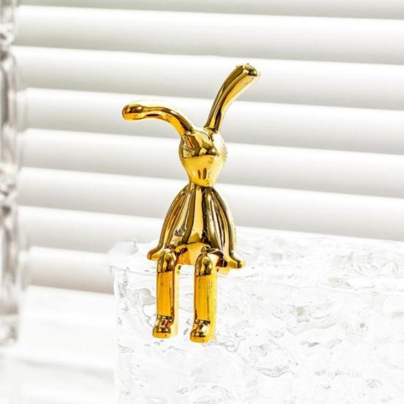 1/2 Pcs Long-eared Rabbit Figurines Electroplated Rubber Sitting Rabbit Figure Model Toy