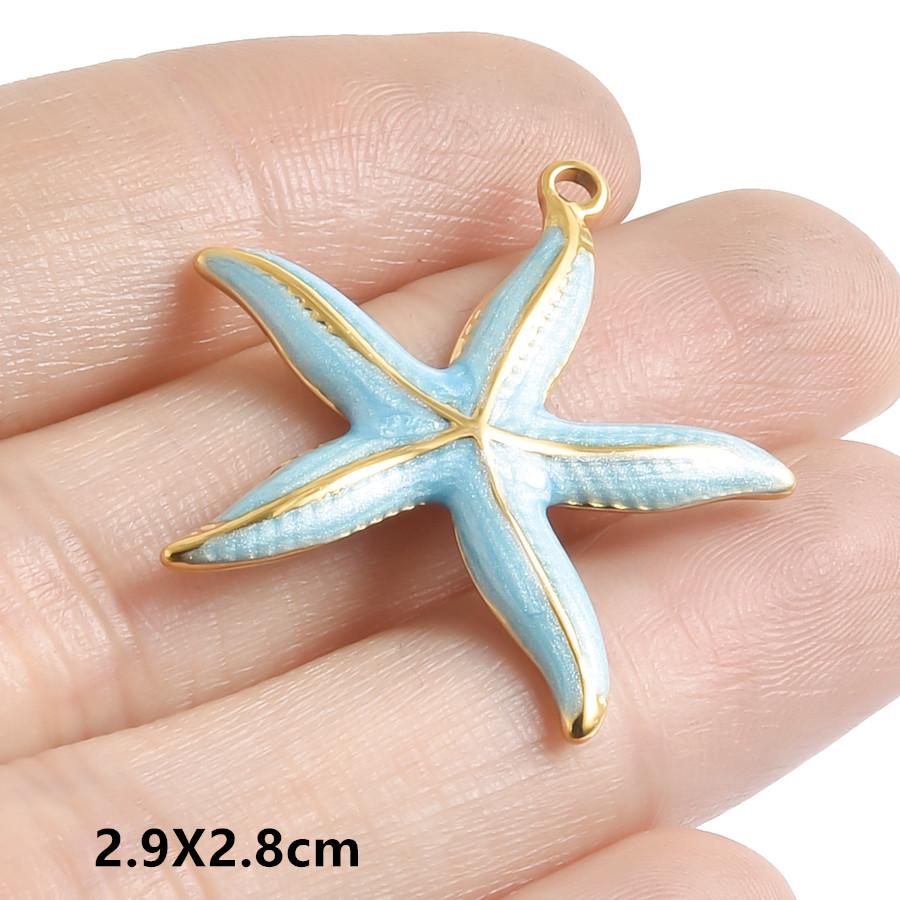 6pcs Enamel Marine Animal Starfish Fish Tail Sea Turtle Stainless Steel Charms For Jewelry Making Bulk Handmade Keychain Pendant