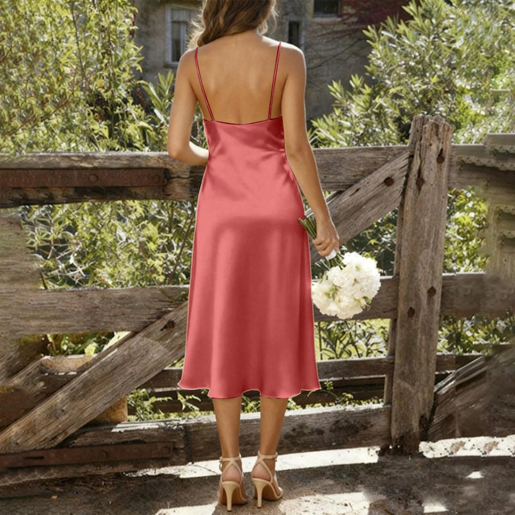 Fashionable Women's Dress, Satin Midi Skirt, Color Elegant Dress