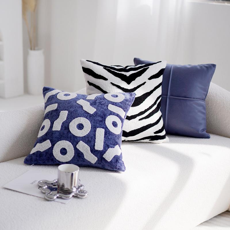 Simple Blue Sofa Pillowcase Cojines 45X45 Decoration Living Room Throw Pillow Cover Jacquard Embroidery Headboard Cushion Covers