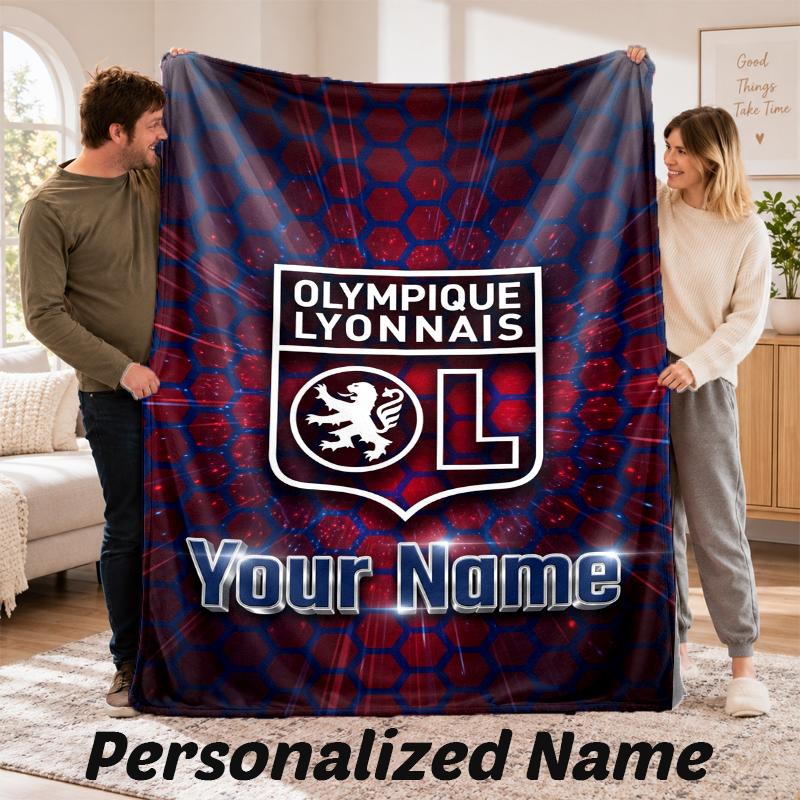 Lyon FC Personalized Flannel Blanket Custom Name Text Soft Throw Blanket Home Decor