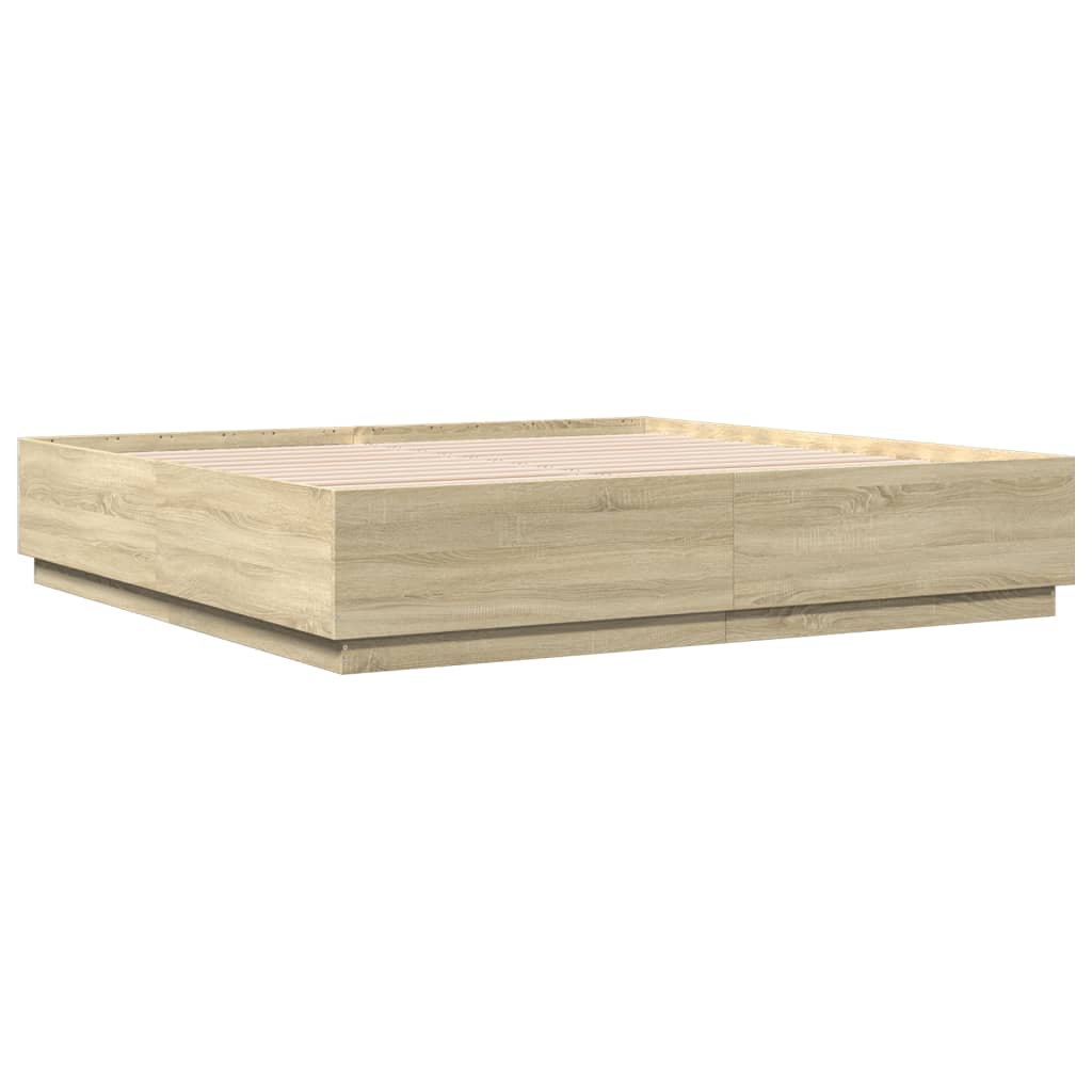 LED Bed Frame in Sonoma Oak 200x200 cm Particleboard
