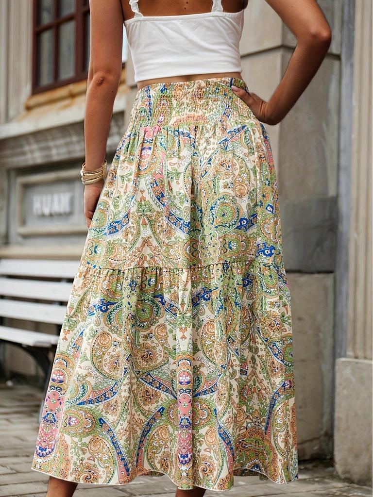 Spring Floral Plus Size Women's High Waist Pleated Skirt