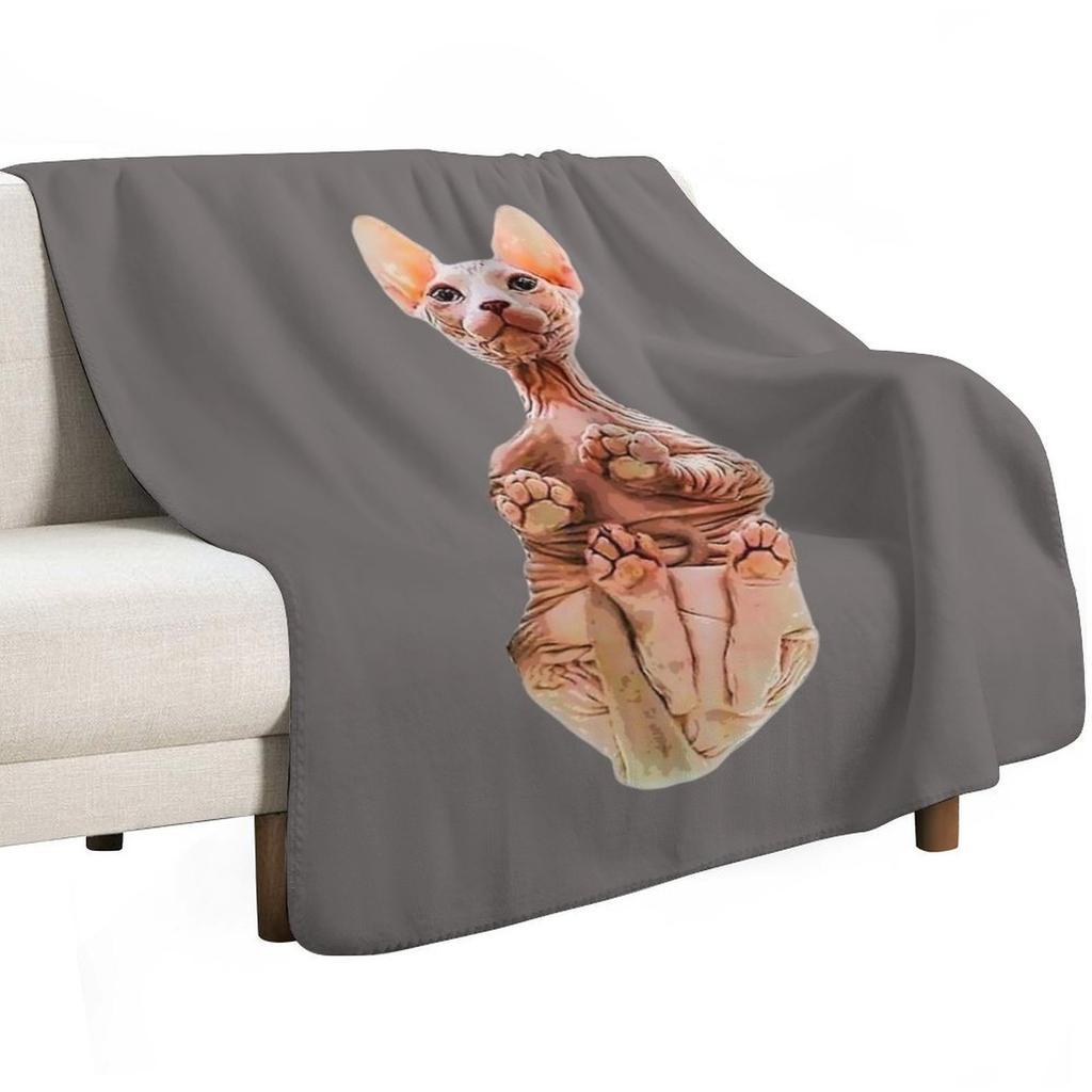 Sphynx Cat Kitten Look At My Paws Throw Blanket Cozy Throw Blanket for Bed Sofa Chair