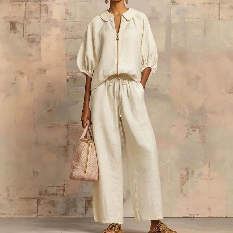 QICED Women's Fashion Casual 1/2 Sleeves V Neck Pants Suits