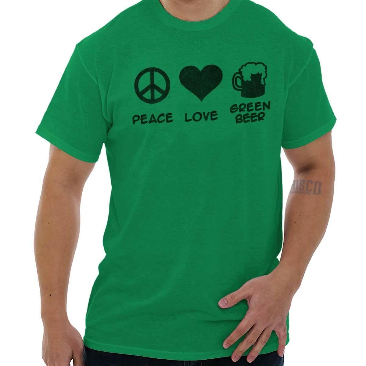 Peace Love Green Beer St Patricks Day Party Womens Graphic Crewneck T Shirt Tee XXL
