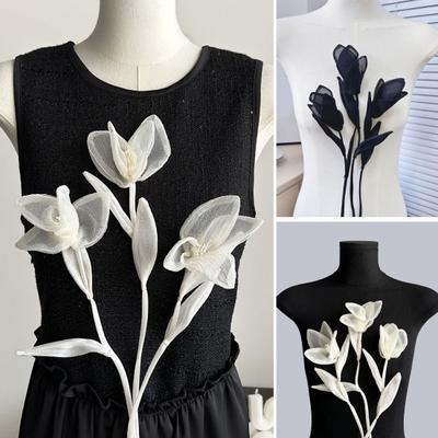 1 pár Magnolia Flower Nášivka Organza 3D svetr Šaty Halenka Dekor Kutilské prošívání Oblečení Doplňky Svatební párty Oblečení Ozdoba