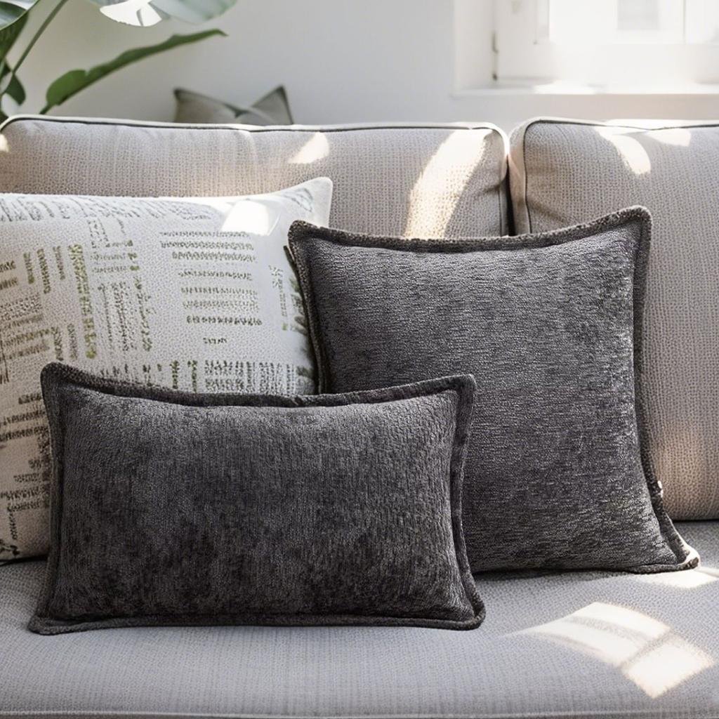 Simple Ins Nordic Solid Color Chenille Press-side Pillow Case Model Room Sofa Decoration Cushion Large Backrest