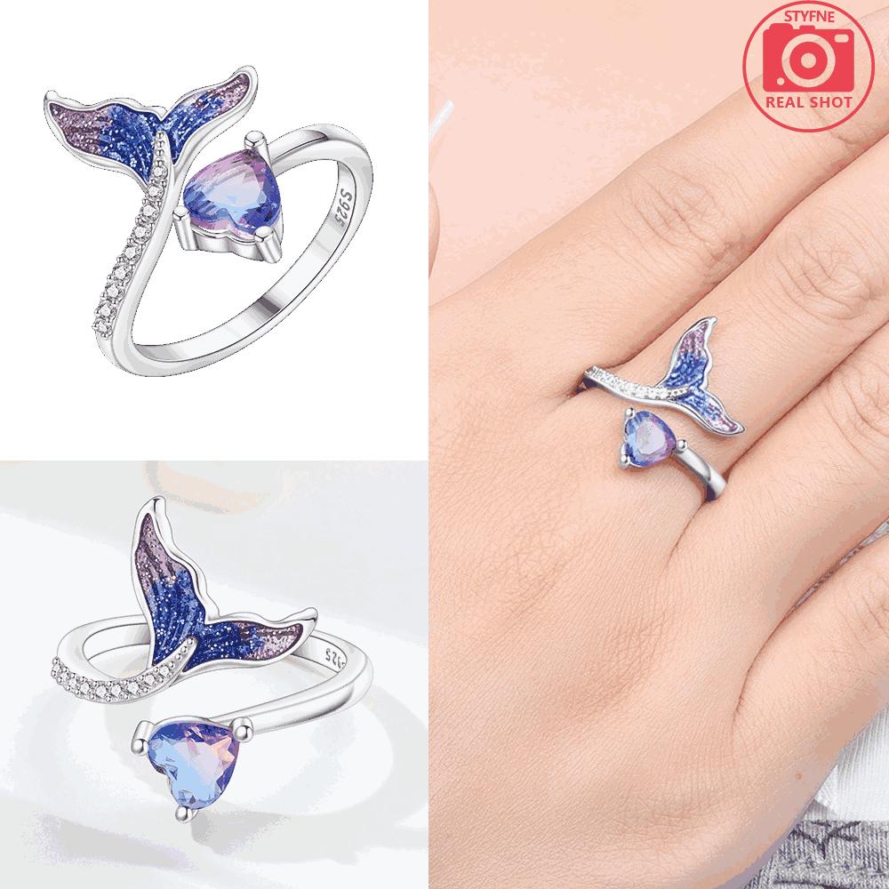 Original Metal Mermaid Tail Love Ring Gemstone Purple Romantic Open Design Valentines Accessory Gift Elegant Fashion Beautiful Lovely Exquisite