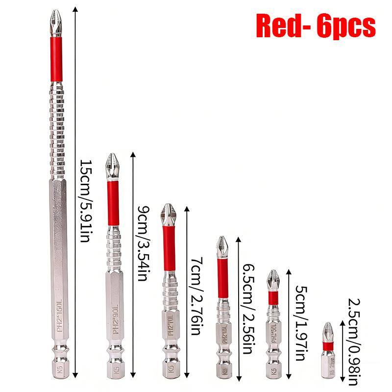 6pcs Magnetic Screwdriver Drill Bit Alloy Steel Phillip Head Impact Driver Non-slip Resistant Drilling Tool 25/50/65/70/90/150mm