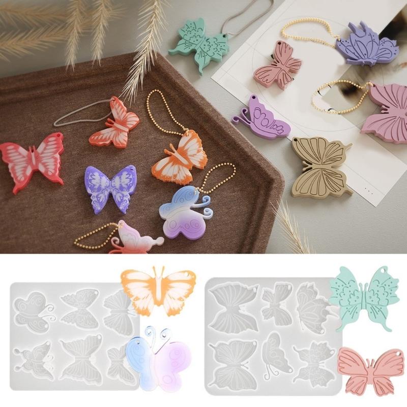 Flexible Pendant Mold Silicone Crafts Molds Butterfly Shaped Keychain Moulds Silicone Texture Gift for Hand Making Lover