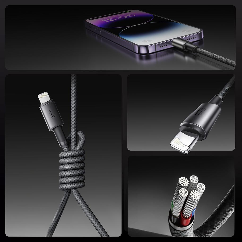 USB-A - iPhone Lightning cable with magnetic holder organizer 1.2m - gray