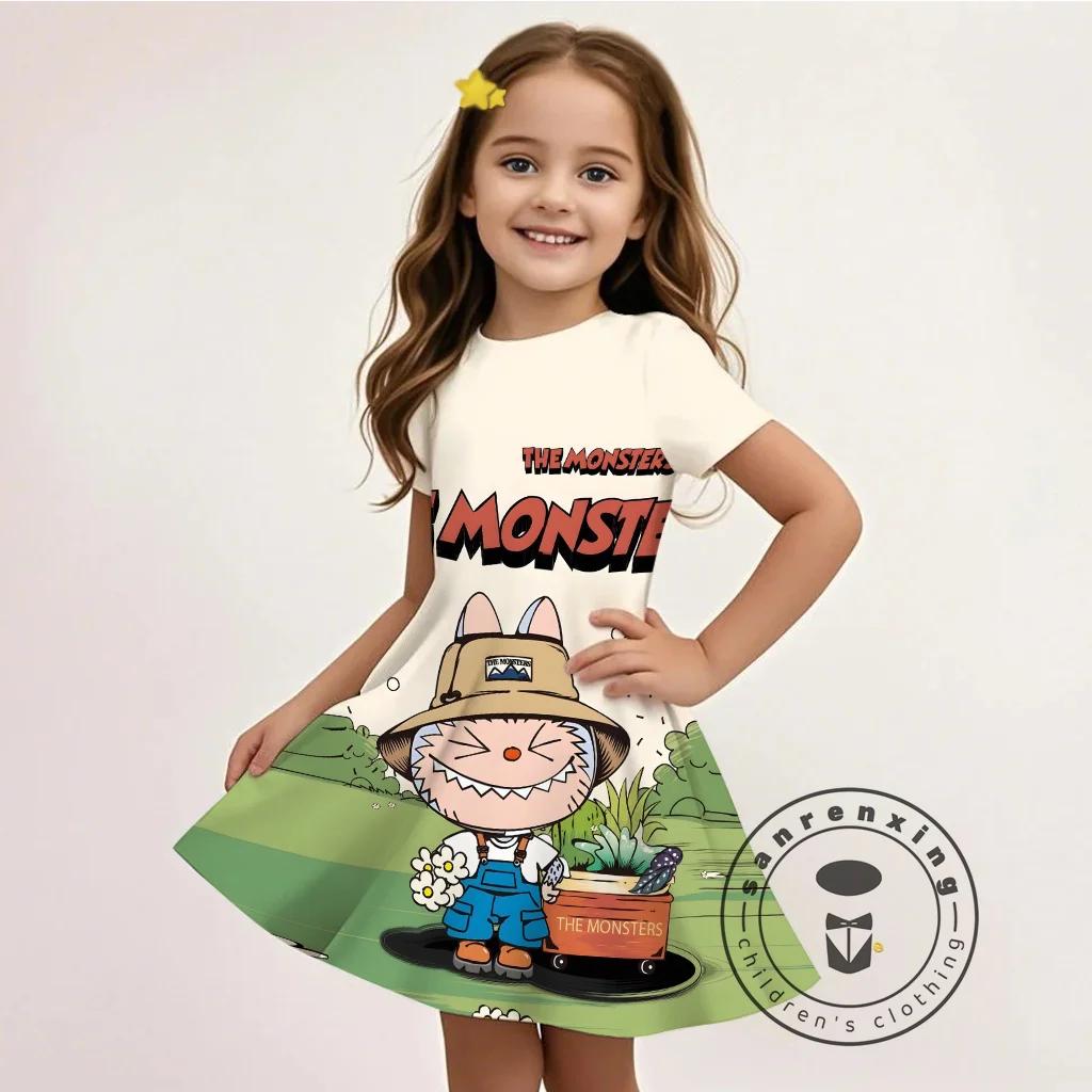 L-LABUBU-A Rochie Pentru Fete Imprimeu Desene Animate 3D Vară Casual Material Moale Drăguță Accesibilă La Modă Vânzare Fierbinte Cadou Gratuit 100%