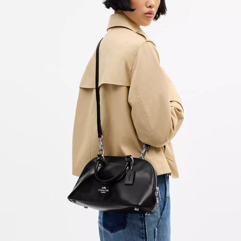 Coach Umhängetasche Silbernes Logo Ledertasche Damen Taschen Schwarz CDV19-SVBK