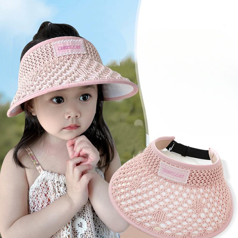 Children's Sun Protection Hat Summer Empty Top Sun Hat Boys and Girls UV Sun Hat Cartoon Straw Woven Hat Cool Hat