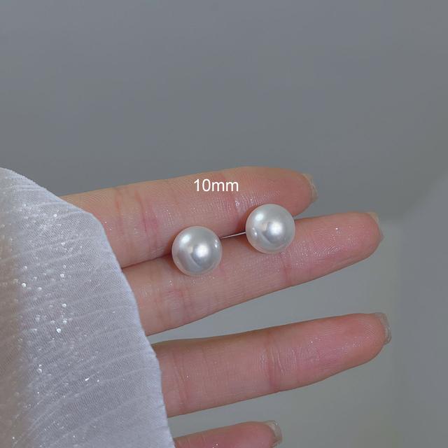 S925 Silver Needle Simple Exquisite White Pearl Stud Earrings For Women Girls Minimalist Ear Jewelry Gifts Size 3/6/8/10mm