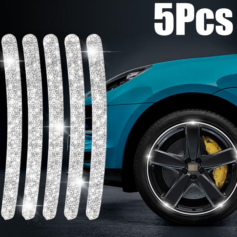 Rhinestone Car Wheel Reflective Stickers Car Styling tool Sticker Decals Motorcyle Stripe Tape Auto Exterior Accessories 5/10Pcs