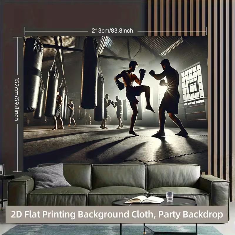 2D Industrial Boxing Gym Tapestry with Punching Bags Wall Hanging