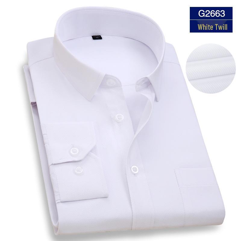 Herre Profesjonell Langermet Hvit Businessskjorte med Brodert Logo, Rynkefri.