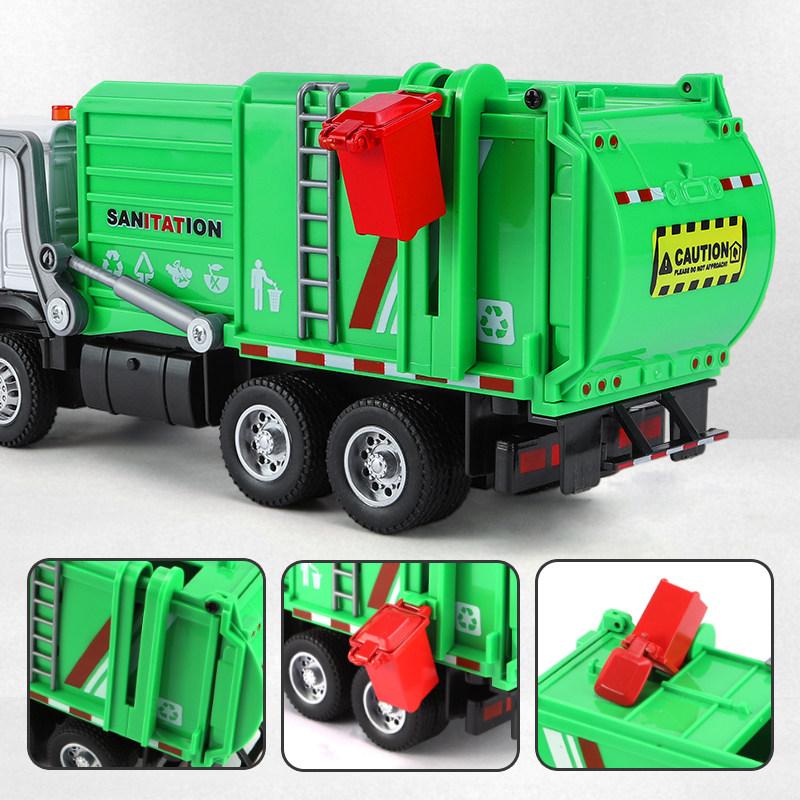 1:35 Urban Sanitation Garbage Truckalloy Metal Diecast Model Car Sound & Light Pull Back Collectibles Ornaments Birthday Gifts