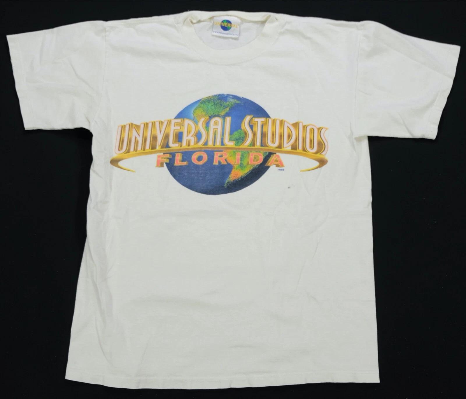 Rare Vintage UNIVERSAL Studios Florida Earth Globe Logo T Shirt 90s White Size M 4XL