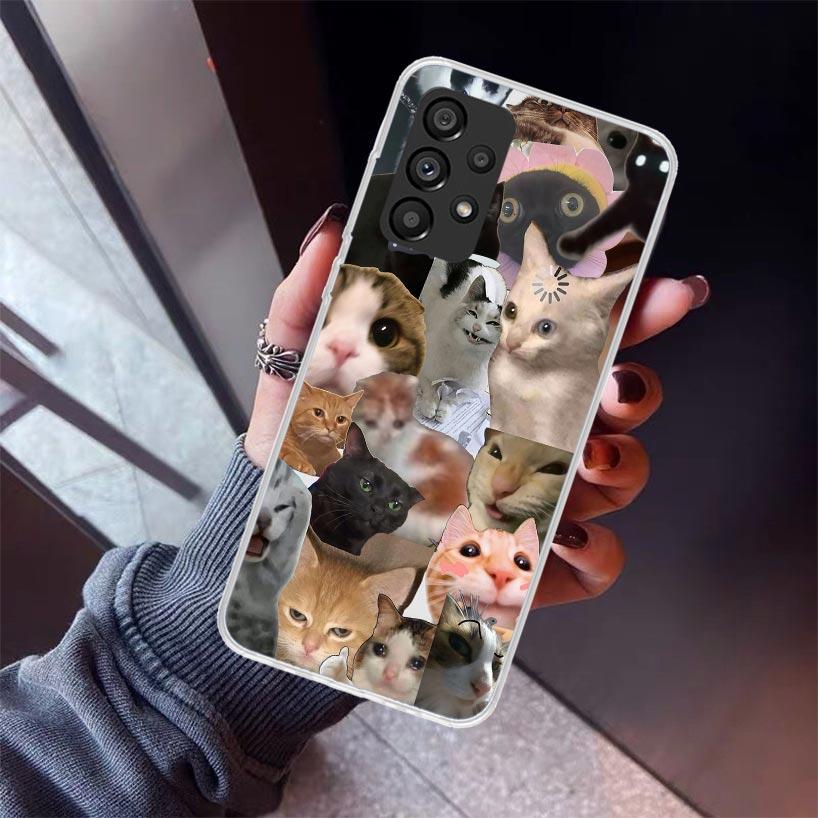 Crying Cat Memes Phone Case For Samsung Galaxy A12 A52S A42 A32 A22 A51 A50 Note 20 Ultra 10 S10 Plus A71 A70 A31 A30 A10S Galax