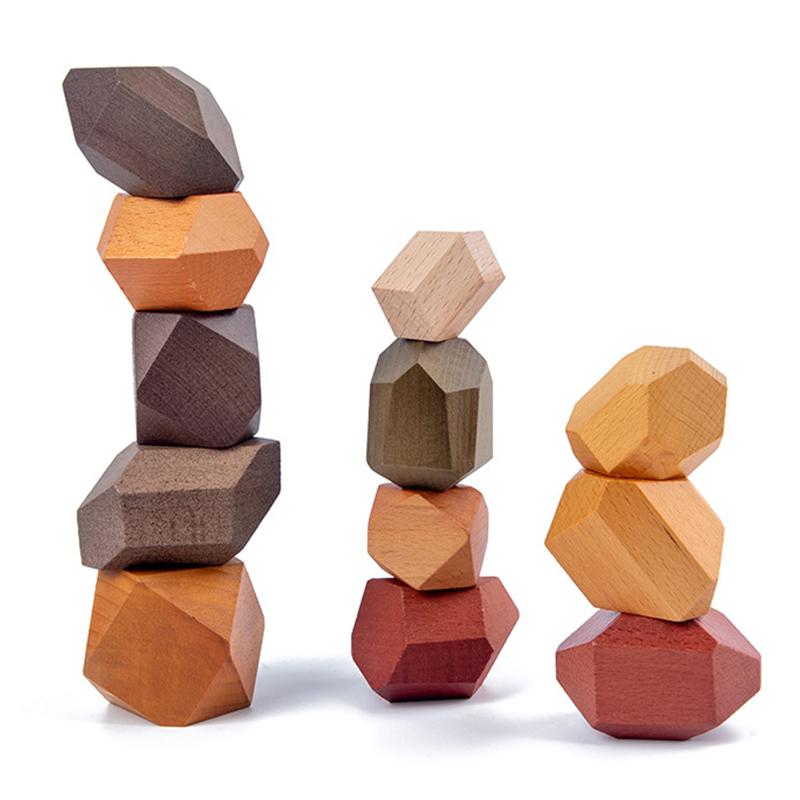 Interesting Toys Wooden Stacked Stone Balanced Toy Montessori Education Primary Color Block Stacking Game Nordic Style Rainbow Wooden Toy For Kid