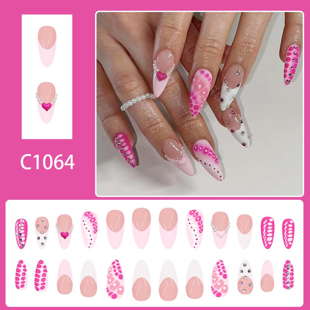 Almond Press On Nails Fake Nails Glossy Acrylic Artificial Nails Stick On Nails for Womens 24Pcs 12Sizes Glue On Nails