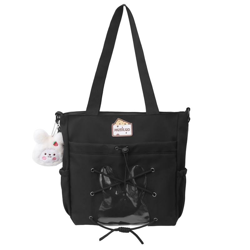 

Корейская версия модной студенческой сумки-мессенджера женская универсальная контрастная наплечная сумка большой вместимости для учеников средней школы портативная косметичка single package чёрный