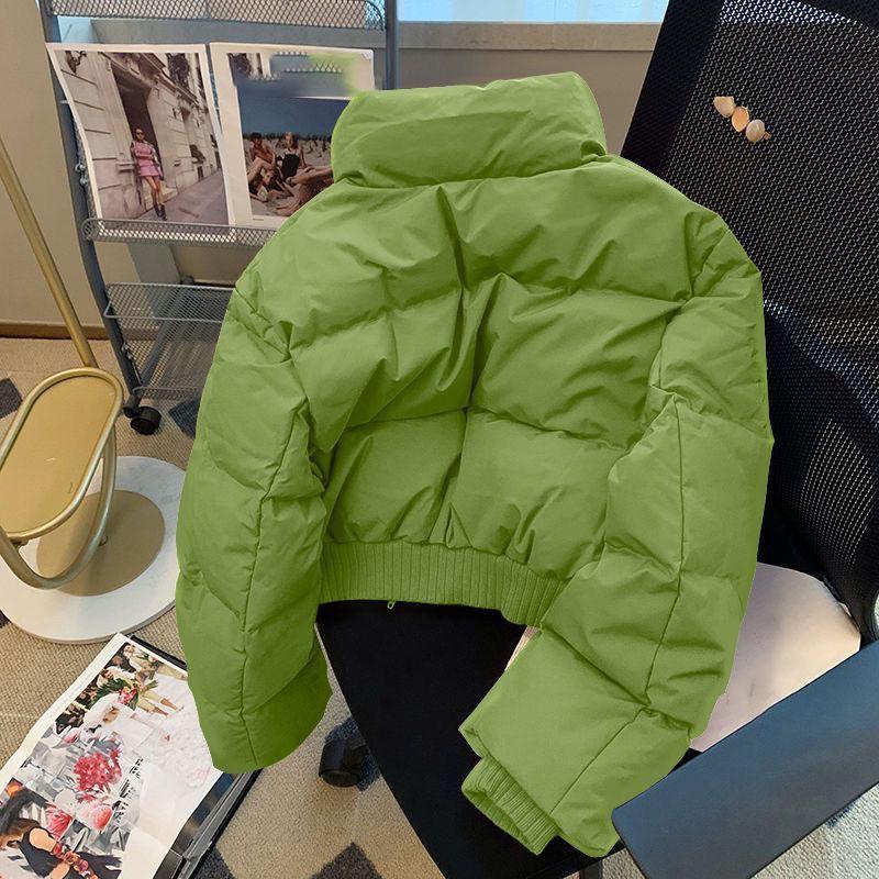 

Утолщенное стеганое пальто со стоячим воротником, женская зимняя одежда, корейская мода, красный свободный короткий пуховик, женский топ, зимнее пальто L зелёный