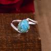 Handmade Turquoise Ring, Open Band Silver Ring, Heart Shape Gemstone Ring for Women