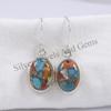 Oyster Turquoise 925 Sterling Silver Earrings, Handmade Oval Gemstone