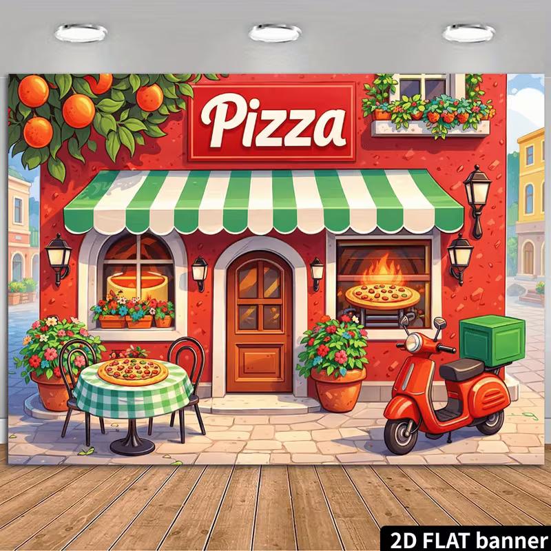 2D Red Pizza Restaurant Backdrop, Italian Food Theme Wall Hanging for Home 47.2x31.5inch/120*80cm
