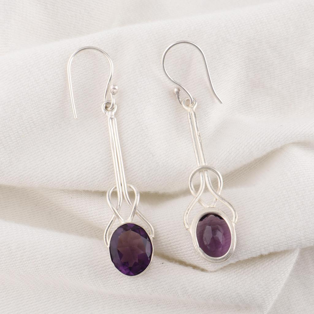 Amethyst Earrings Gemstone Jewelry, 925 Solid Sterling Silver Earrings, Gift For Women Handmade Earrings For Wedding Gift