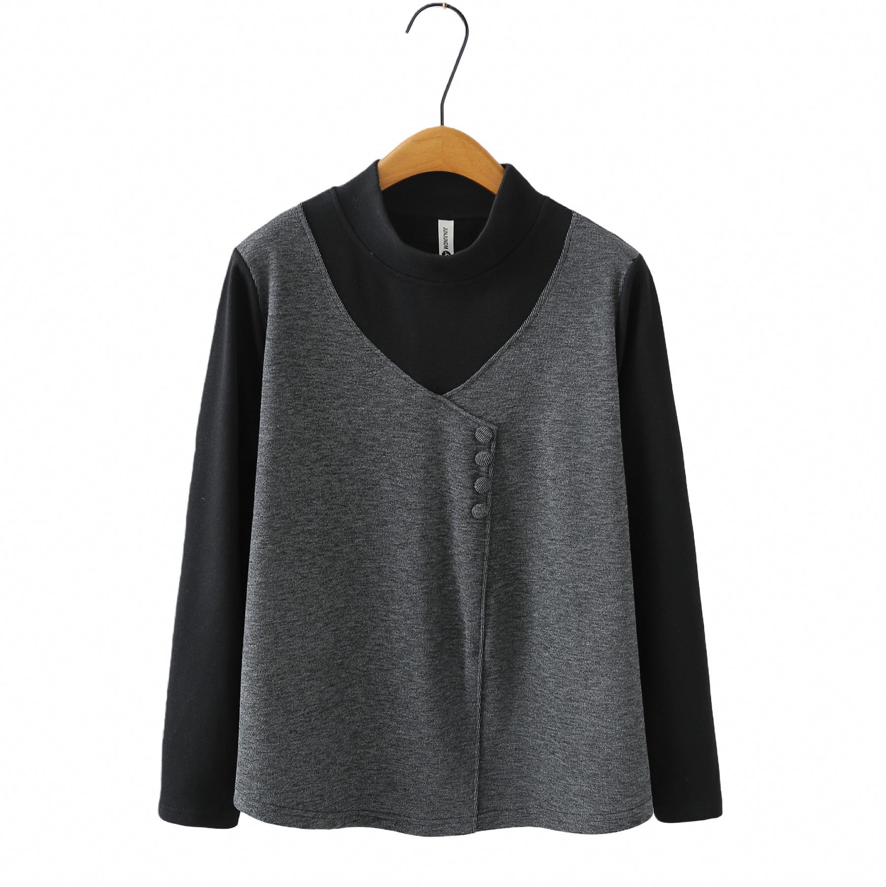 

2025 Autumn-Winter Plus Size Fleece Base Layer Slimming Color Block Long Sleeve Top for Women, Stand Collar 4XL