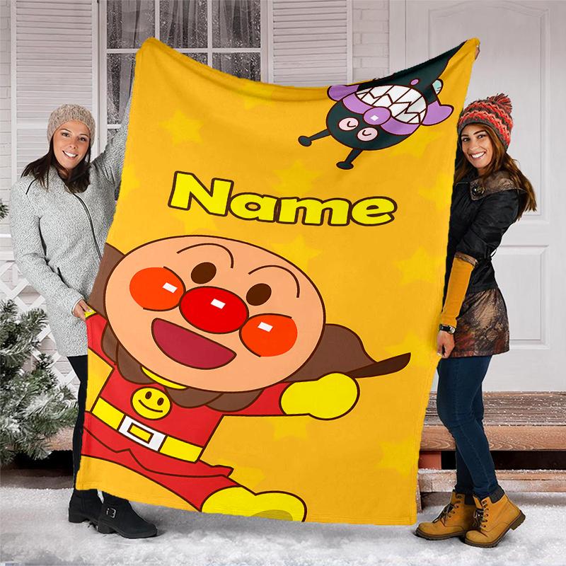 Personalized Custom Name Blanket - Anpanman Print Design,Blanket for Sofa,Bed,Travel,Camping - Soft and Warm, Great Gift